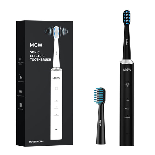 Electric Toothbrush for Adults, Rechargeable Sonic Electric Toothbrushes with Smart Timer, 3 Modes, 2 Replacement Brush Heads, IPX7 Waterproof, One Charge for 60 Days (Black)