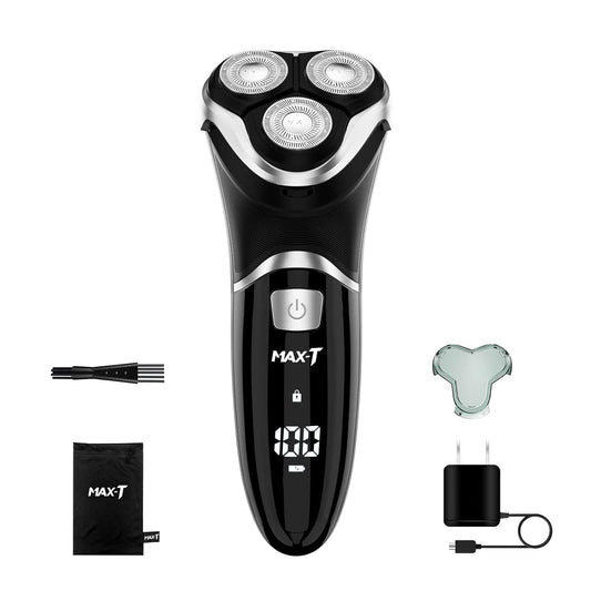 Electric Shaver for Men, MAXT Quick Rechargeable Electric Razor Wet Dry Rotary Shaver with Pop Up Trimmer and LED Display, IPX7 100% Waterproof （8101 with Adapter Charger）