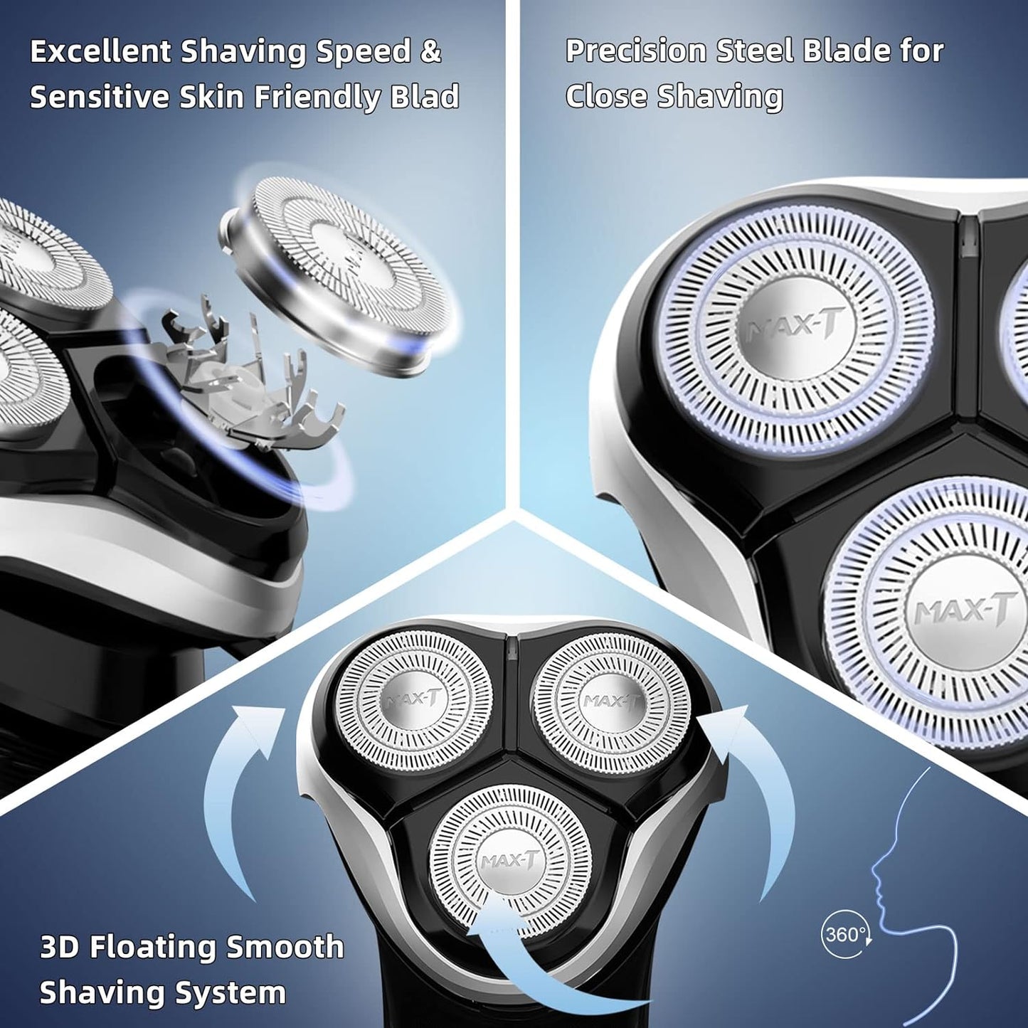 Electric Shaver for Men, MAXT Quick Rechargeable Electric Razor Wet Dry Rotary Shaver with Pop Up Trimmer and LED Display, IPX7 100% Waterproof （8101 with Adapter Charger）