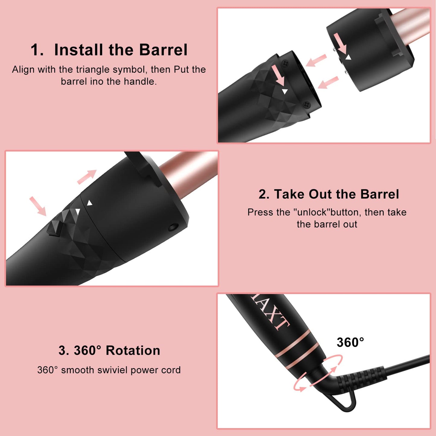 Curling Iron Set 5 in 1,MAXT Curling Wand Set Interchangeable Triple Barrel Curling Iron and Curling Brush Ceramic Barrel Wand Curling Iron(0.35”-1.25”)