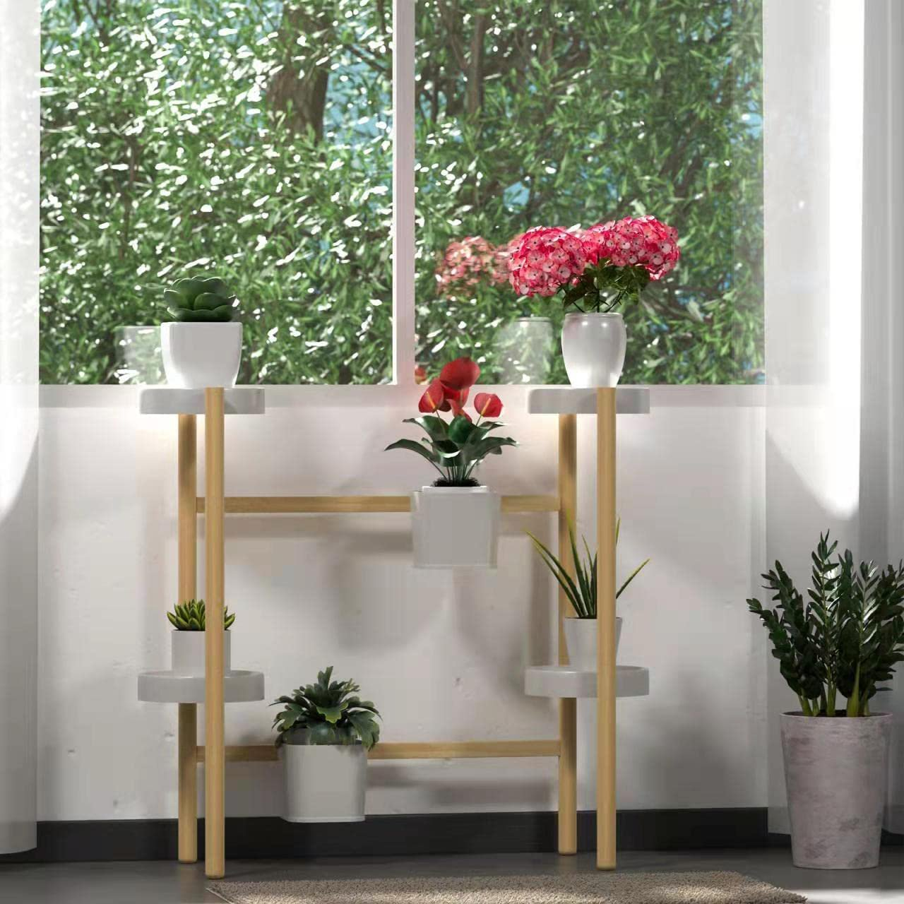 WTZ Bamboo Plant Stands Indoor, 6 Tier Tall Corner Plant Stand Holder & Plant Display Rack for Outdoor Garden Indoor Home