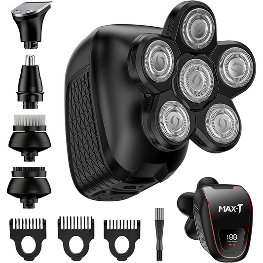 MAXT Head Shavers for Men, Electric Razor for a Perfect Bald Look Wet/Dry 5 in 1 Cordless USB Rechargeable 6D Rotary Shaver