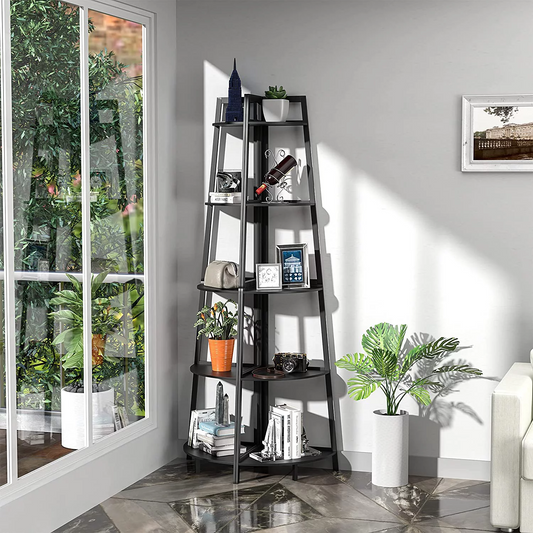 WTZ 5 Tier Corner Ladder Wood Shelf, Display Rack Multipurpose Bookshelf and Plant Stand for Living Room and Office-2pcs