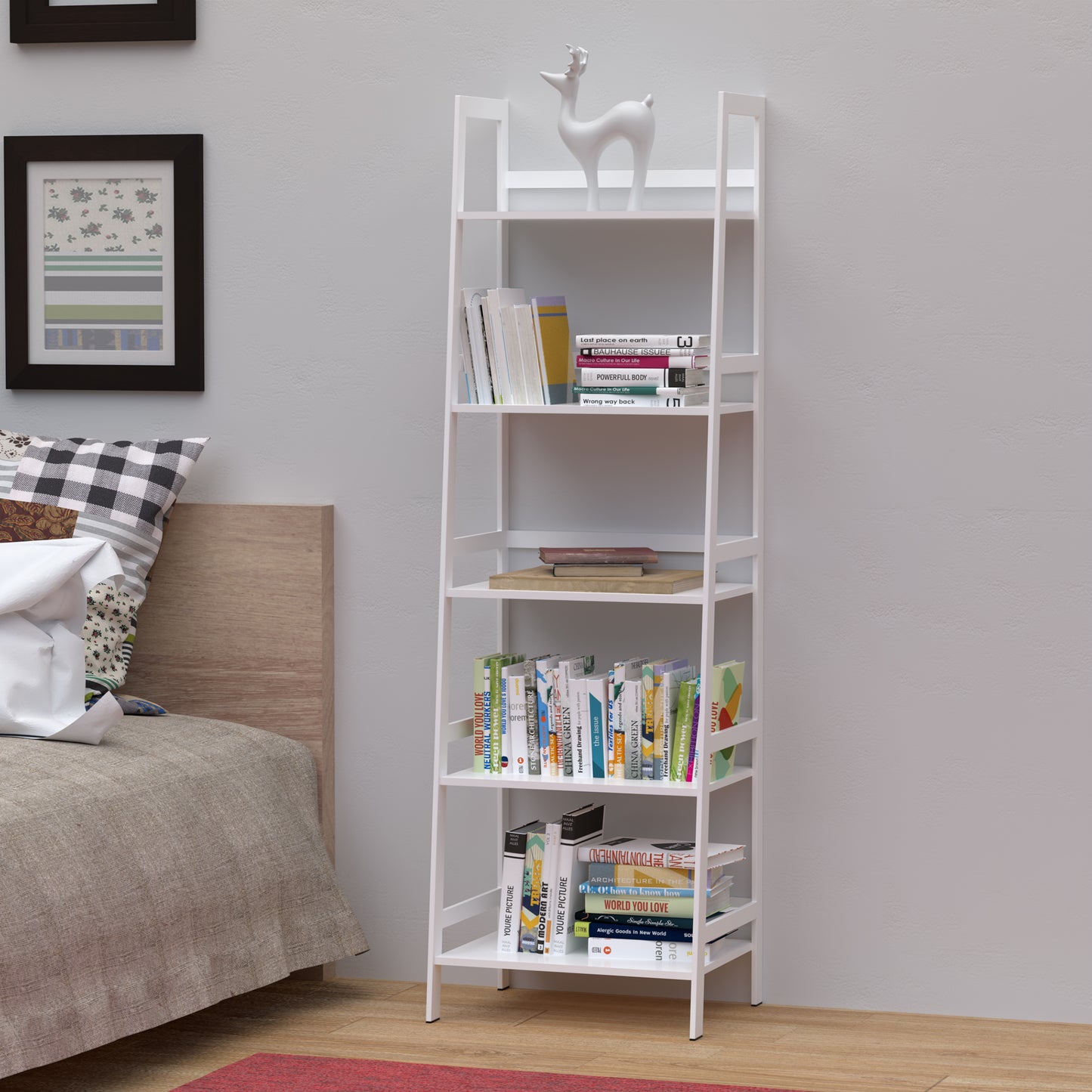 WTZ 5 Tier Bookshelf, Ladder Shelf MC508 White