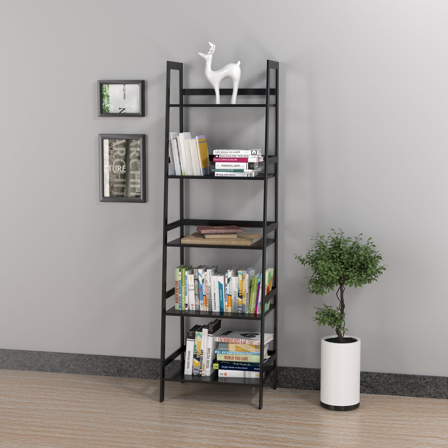 WTZ 5 Tier Bookshelf, Ladder Shelf MC508 Black