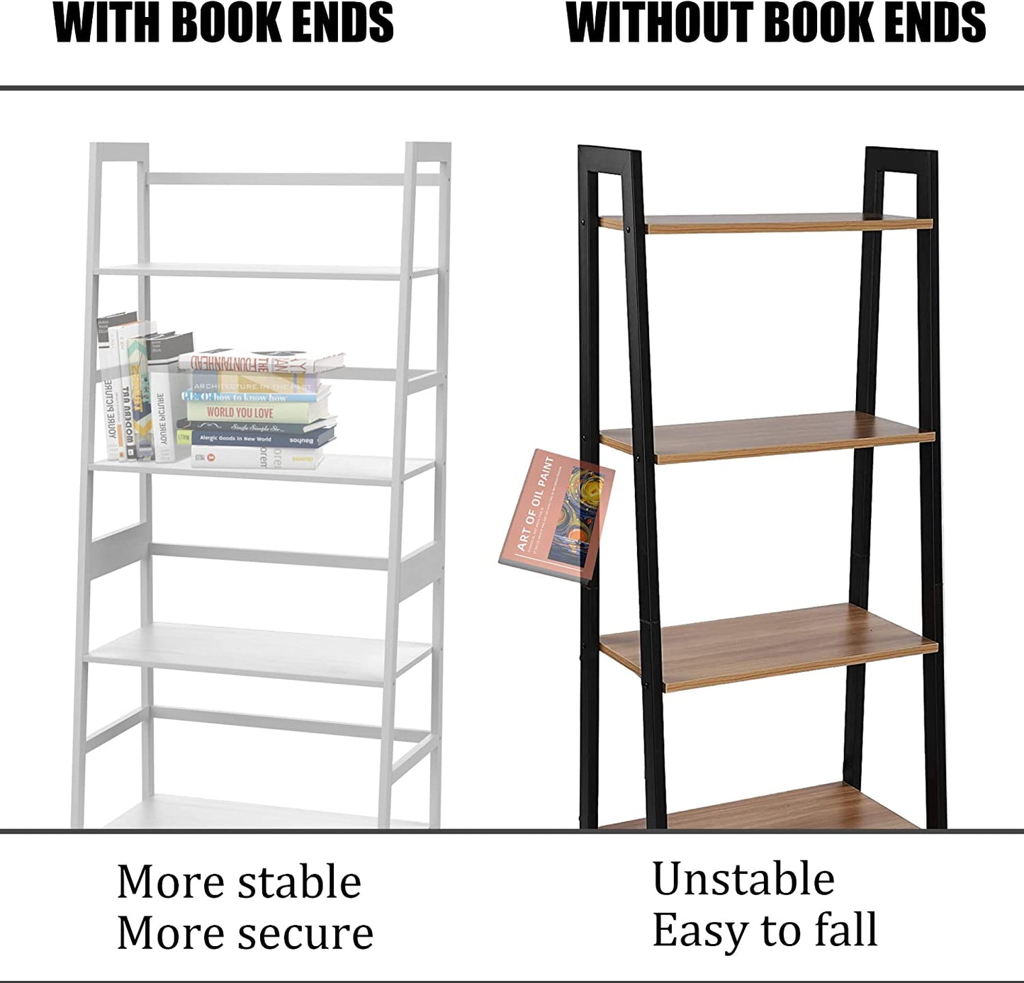 WTZ 4 Tier Bookshelf, Ladder Shelf MC801 White