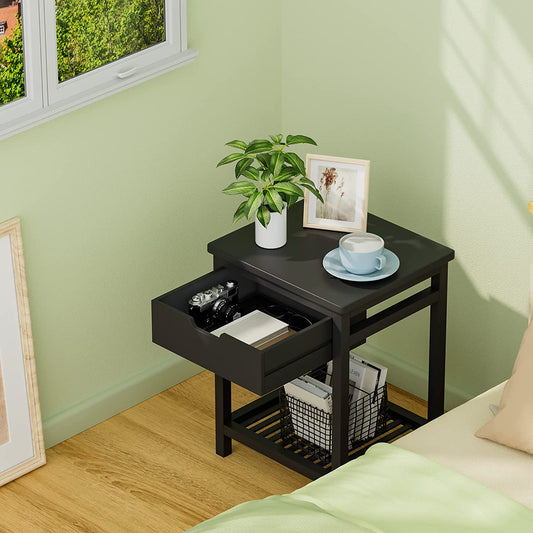 WTZ Nightstands Bamboo Night Stand Bedside Table MC538 Black