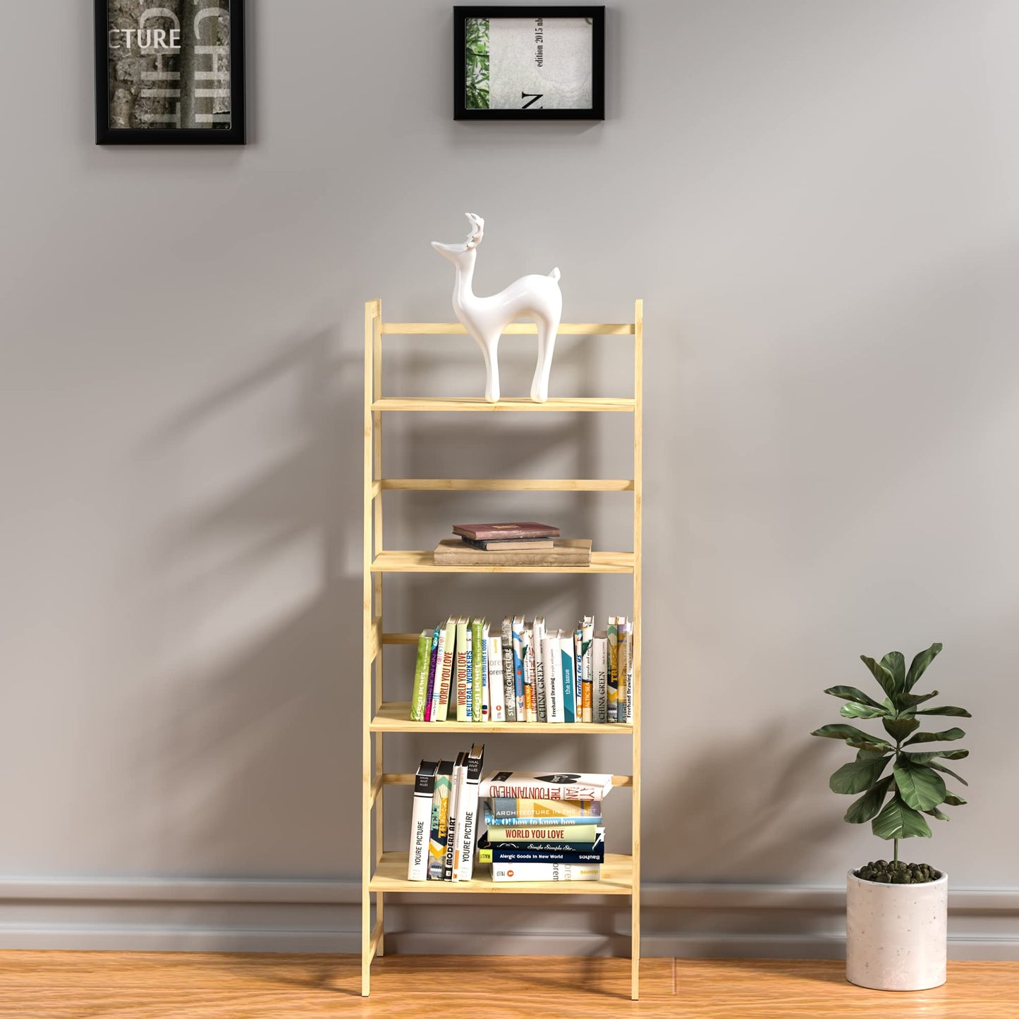 WTZ 4 Tier Bookshelf, Ladder Shelf MC801 Natural