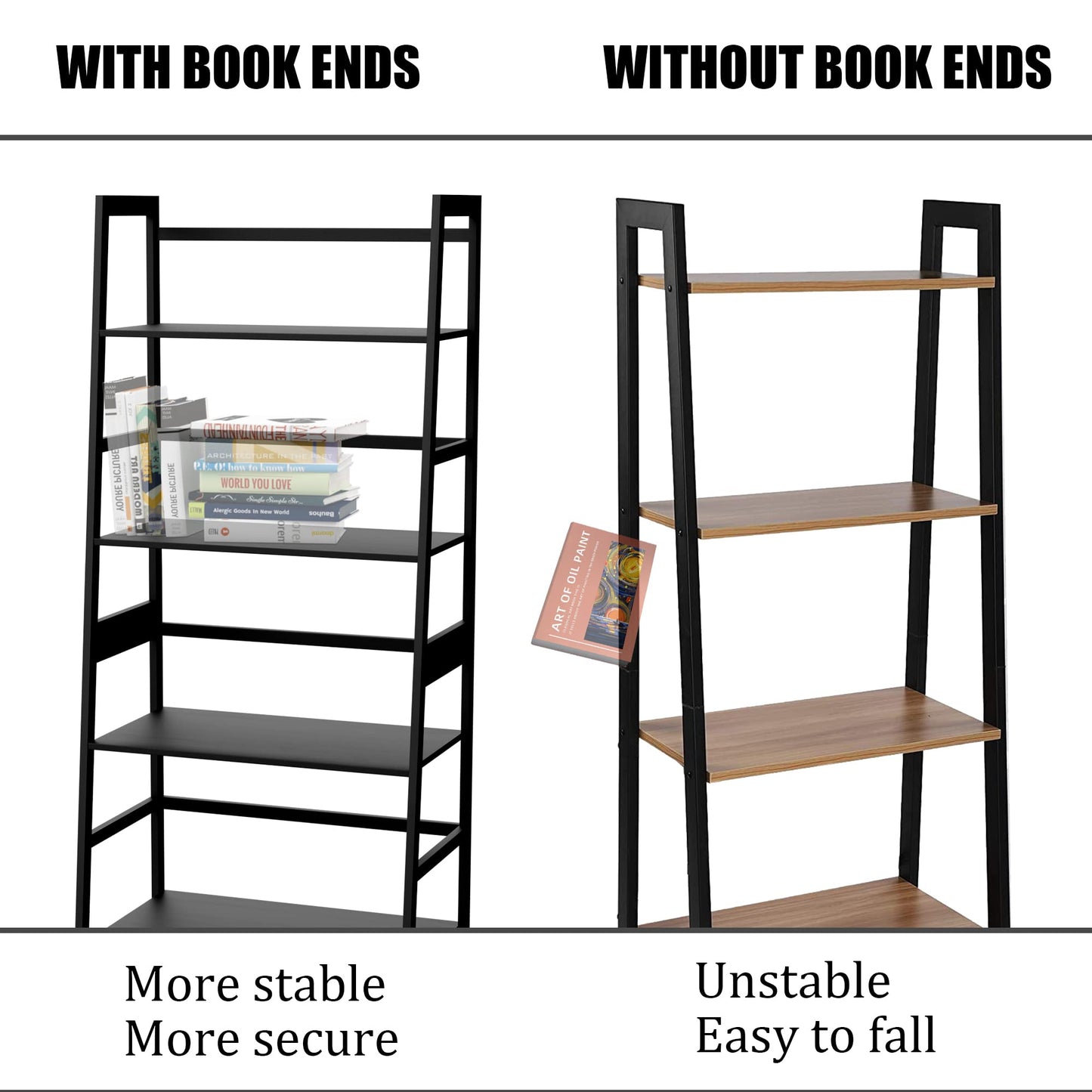 WTZ 4 Tier Bookshelf, Ladder Shelf MC801 Black